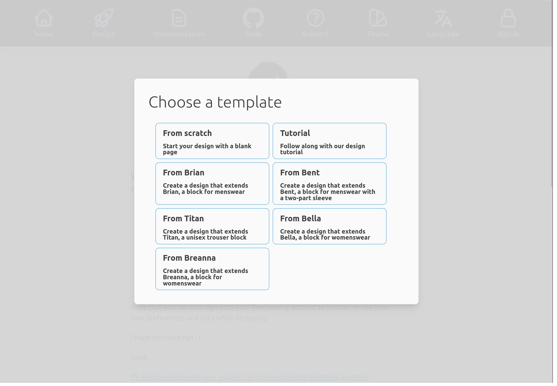 Design templates provided by the FreeSewing development environment